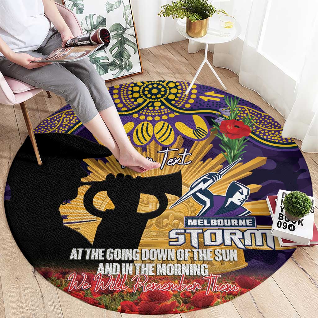 Personalised Melbourne Storm Rugby ANZAC Day Round Carpet Last Post Poppy We Will Remember Them