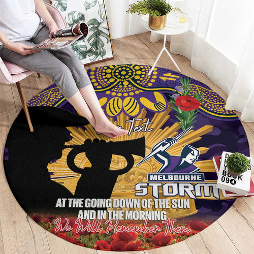 Personalised Melbourne Storm Rugby ANZAC Day Round Carpet Last Post Poppy We Will Remember Them