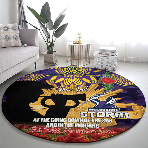 Personalised Melbourne Storm Rugby ANZAC Day Round Carpet Last Post Poppy We Will Remember Them
