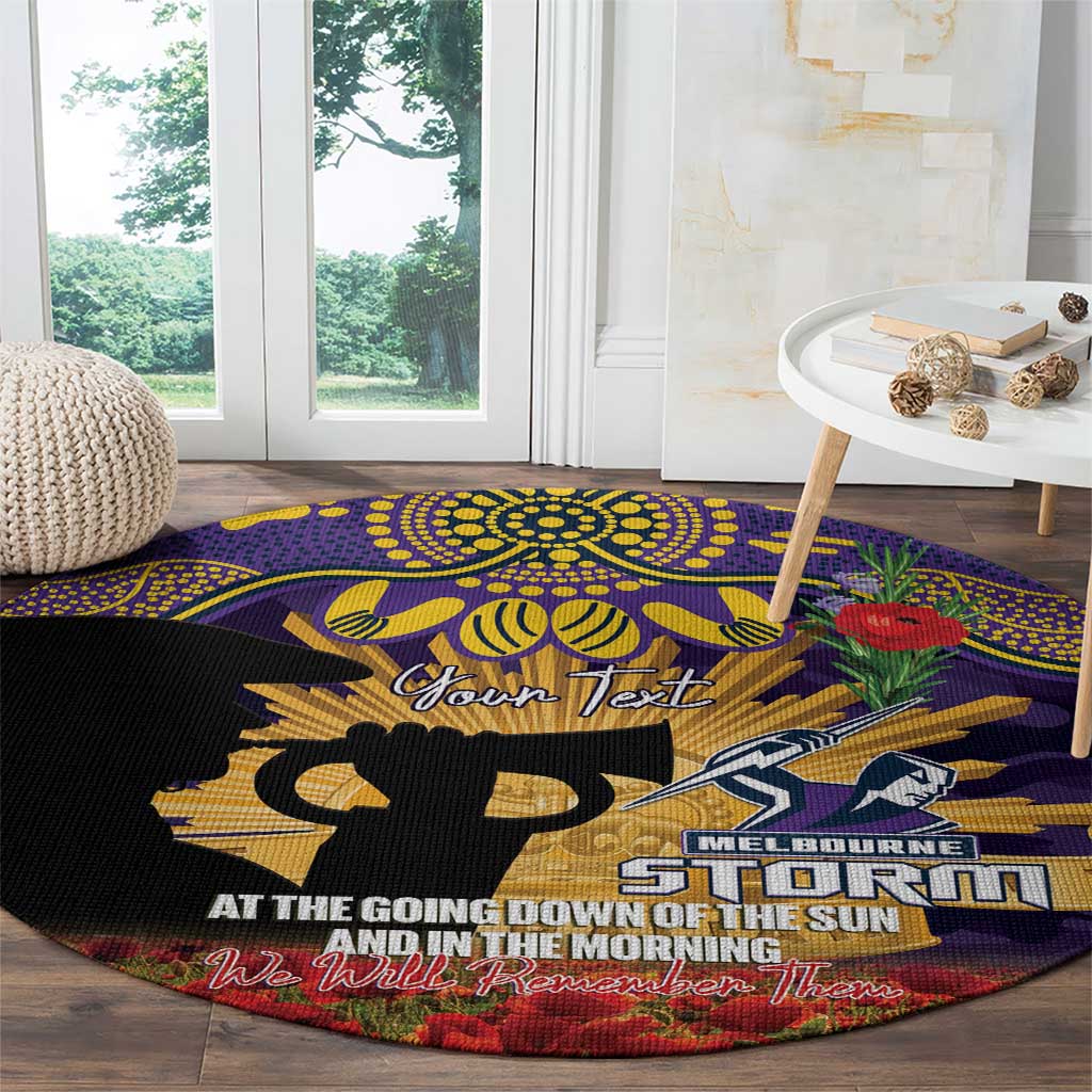 Personalised Melbourne Storm Rugby ANZAC Day Round Carpet Last Post Poppy We Will Remember Them
