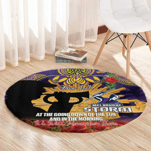 Personalised Melbourne Storm Rugby ANZAC Day Round Carpet Last Post Poppy We Will Remember Them