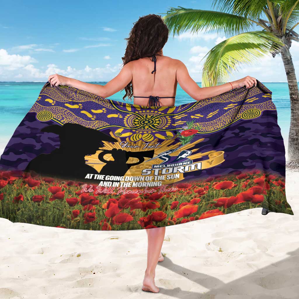 Personalised Melbourne Storm Rugby ANZAC Day Sarong Last Post Poppy We Will Remember Them