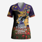 Personalised Melbourne Storm Rugby ANZAC Day Scrub Top Last Post Poppy We Will Remember Them