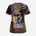 Personalised Melbourne Storm Rugby ANZAC Day Scrub Top Last Post Poppy We Will Remember Them