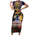 Personalised Melbourne Storm Rugby ANZAC Day Short Sleeve Bodycon Dress Last Post Poppy We Will Remember Them