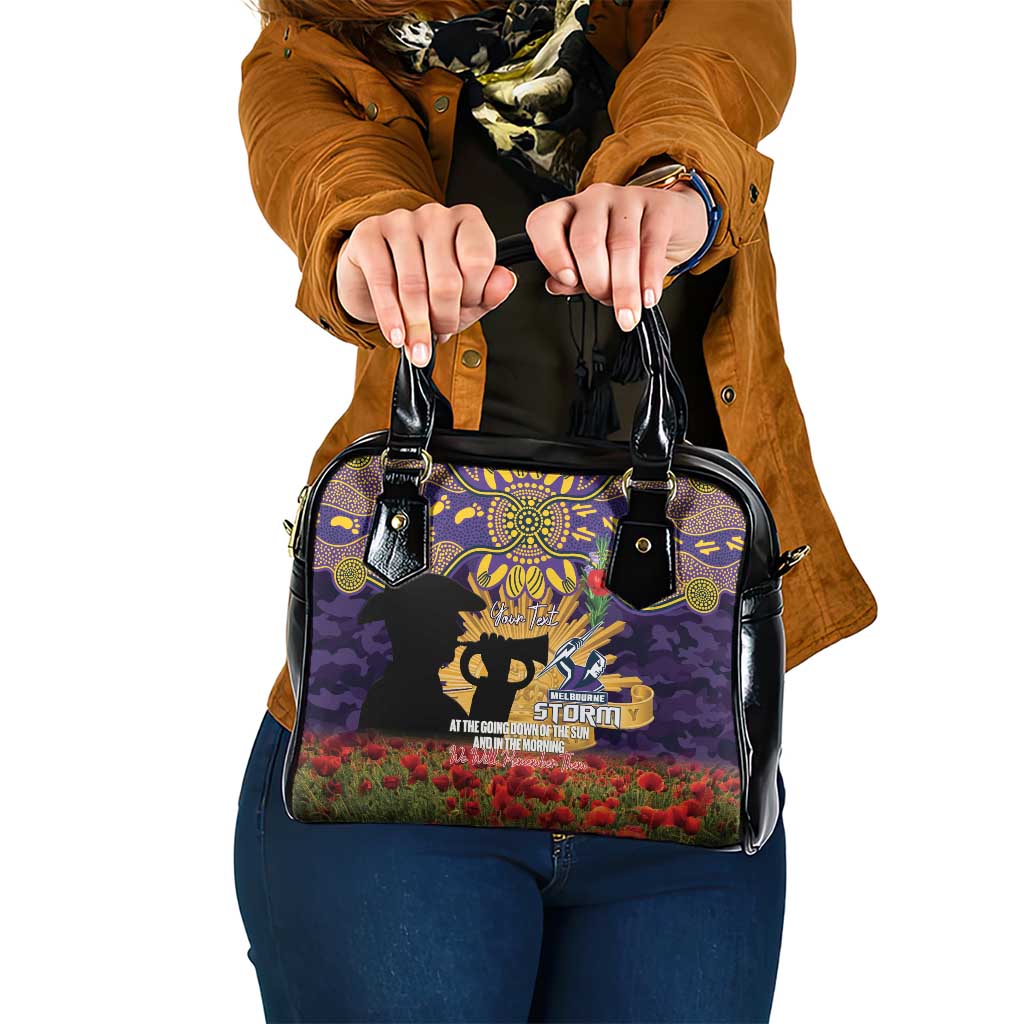 Personalised Melbourne Storm Rugby ANZAC Day Shoulder Handbag Last Post Poppy We Will Remember Them