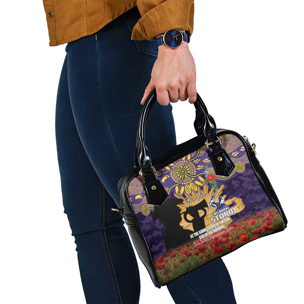 Personalised Melbourne Storm Rugby ANZAC Day Shoulder Handbag Last Post Poppy We Will Remember Them