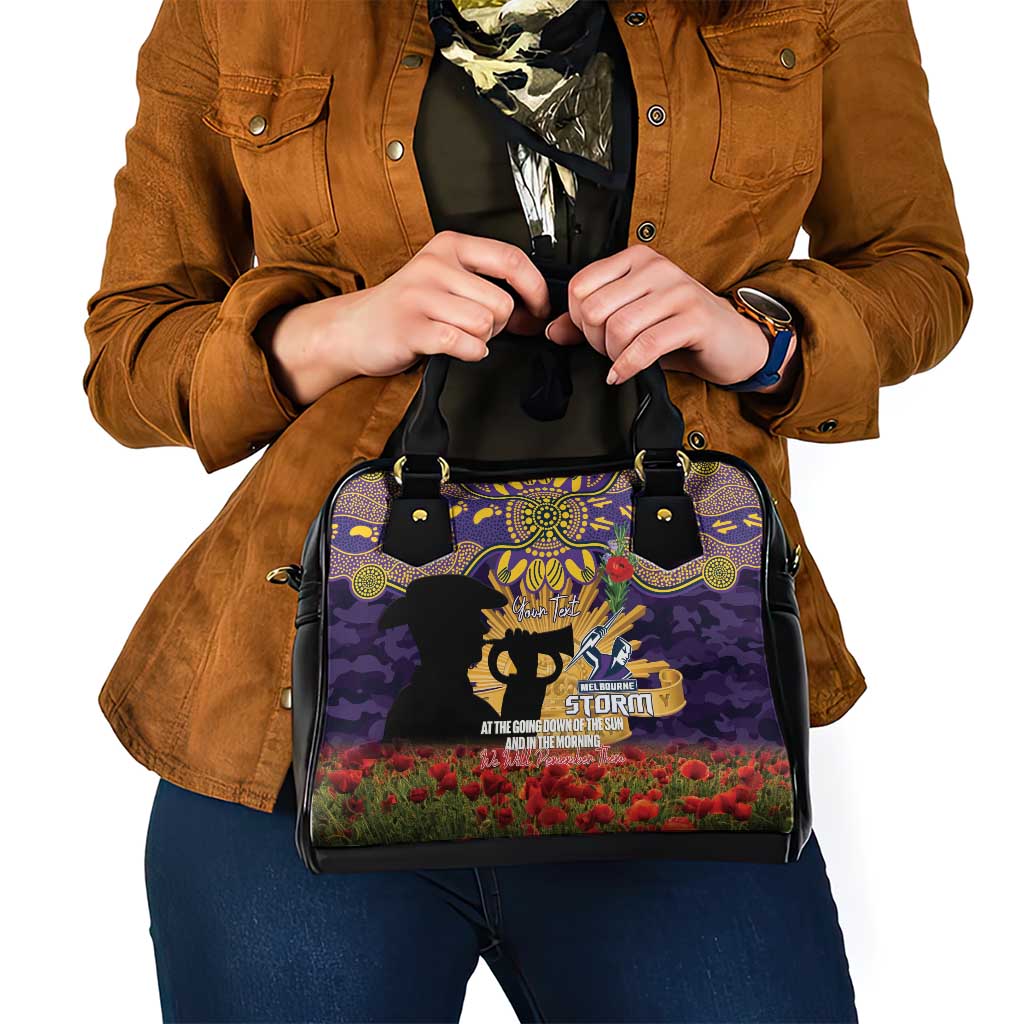 Personalised Melbourne Storm Rugby ANZAC Day Shoulder Handbag Last Post Poppy We Will Remember Them
