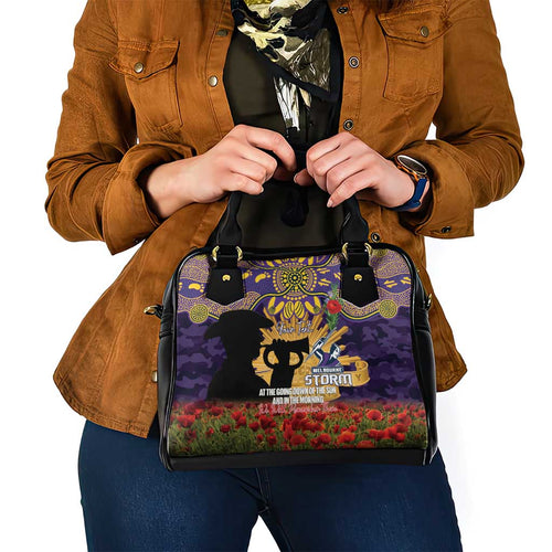 Personalised Melbourne Storm Rugby ANZAC Day Shoulder Handbag Last Post Poppy We Will Remember Them