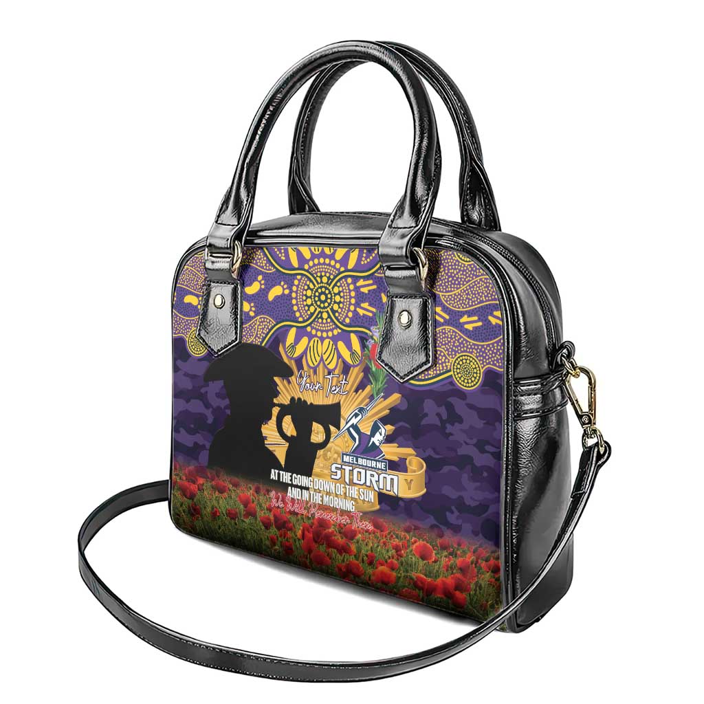 Personalised Melbourne Storm Rugby ANZAC Day Shoulder Handbag Last Post Poppy We Will Remember Them