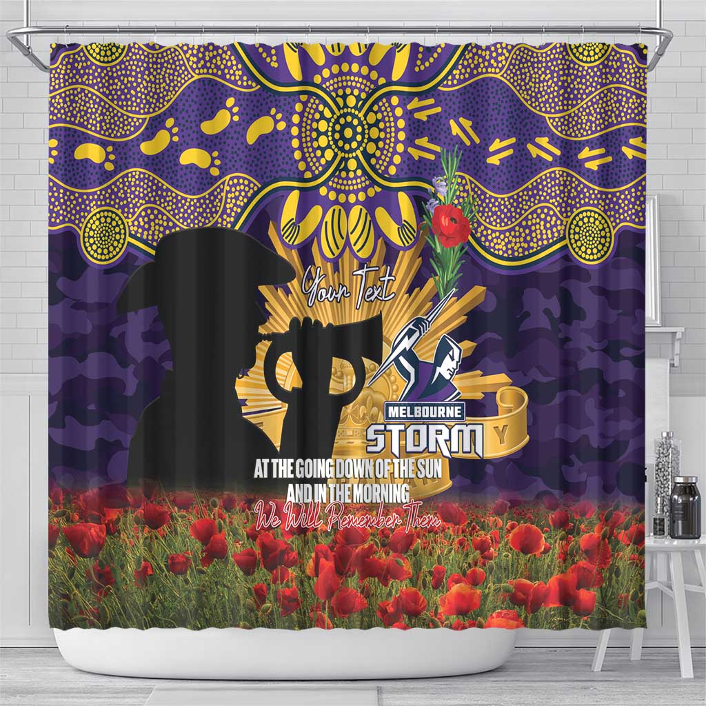 Personalised Melbourne Storm Rugby ANZAC Day Shower Curtain Last Post Poppy We Will Remember Them
