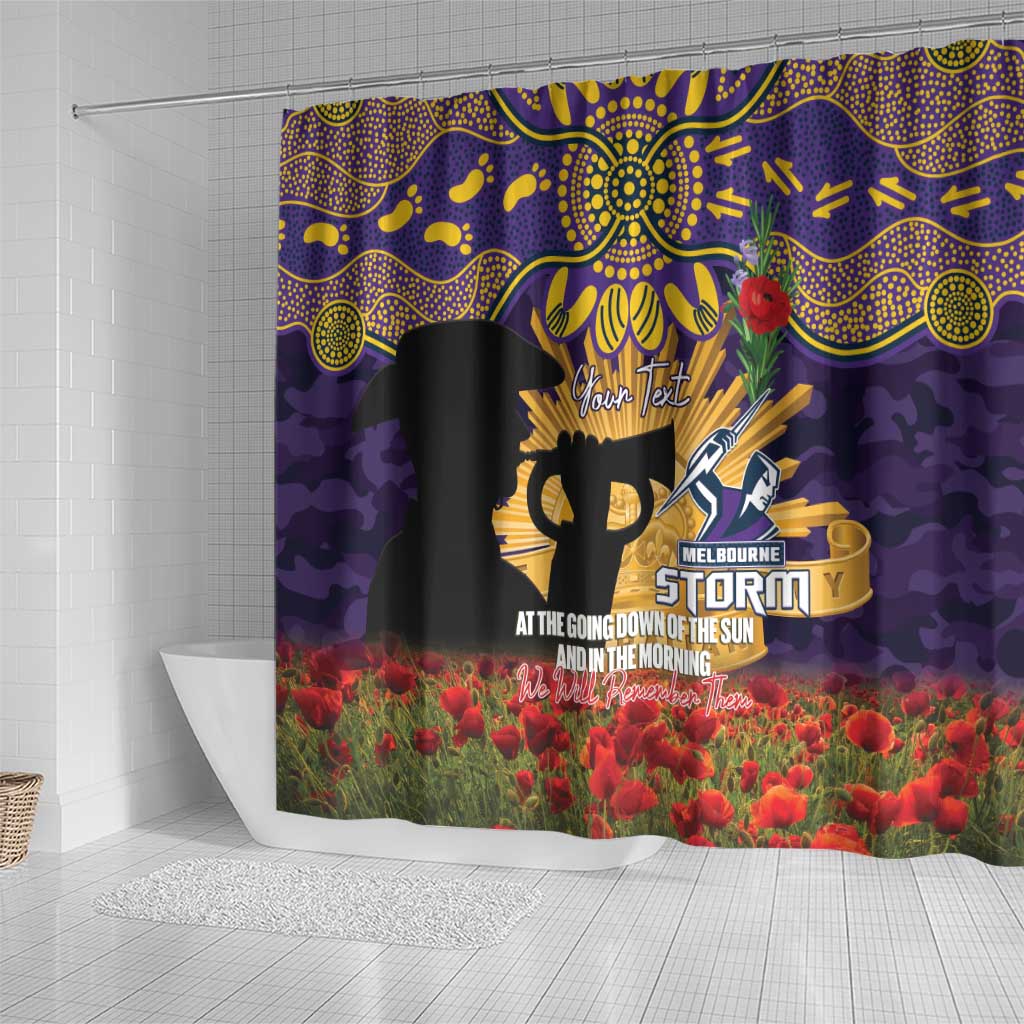 Personalised Melbourne Storm Rugby ANZAC Day Shower Curtain Last Post Poppy We Will Remember Them
