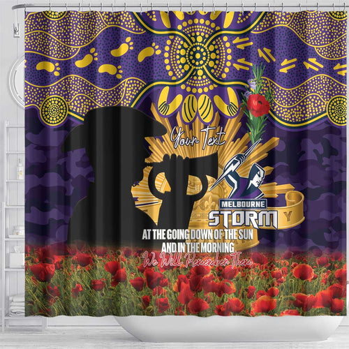 Personalised Melbourne Storm Rugby ANZAC Day Shower Curtain Last Post Poppy We Will Remember Them