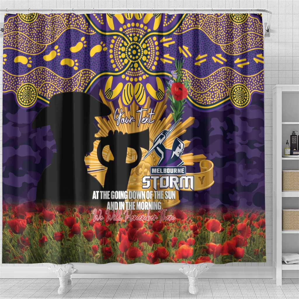 Personalised Melbourne Storm Rugby ANZAC Day Shower Curtain Last Post Poppy We Will Remember Them
