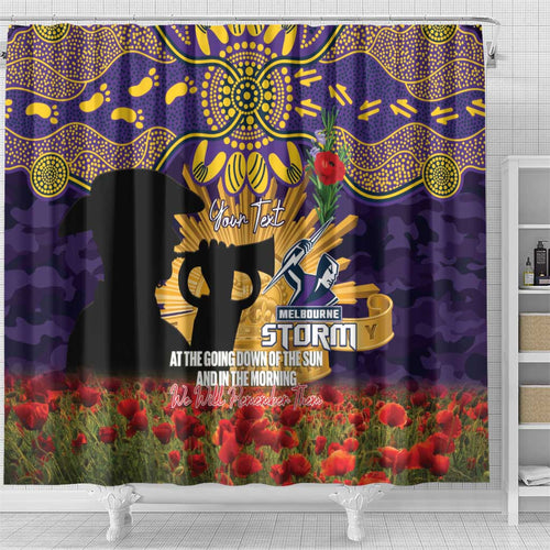 Personalised Melbourne Storm Rugby ANZAC Day Shower Curtain Last Post Poppy We Will Remember Them