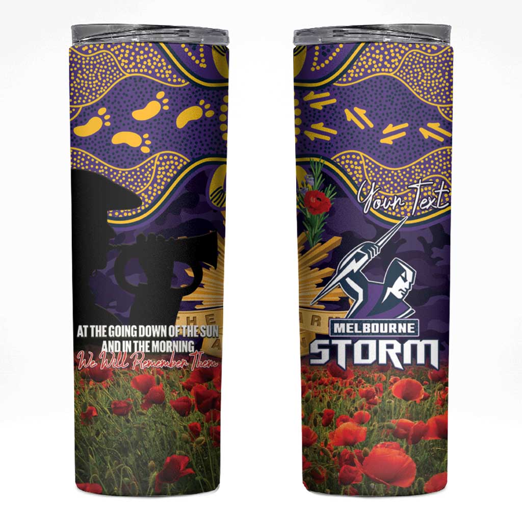 Personalised Melbourne Storm Rugby ANZAC Day Skinny Tumbler Last Post Poppy We Will Remember Them
