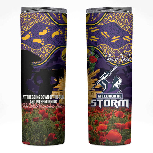 Personalised Melbourne Storm Rugby ANZAC Day Skinny Tumbler Last Post Poppy We Will Remember Them