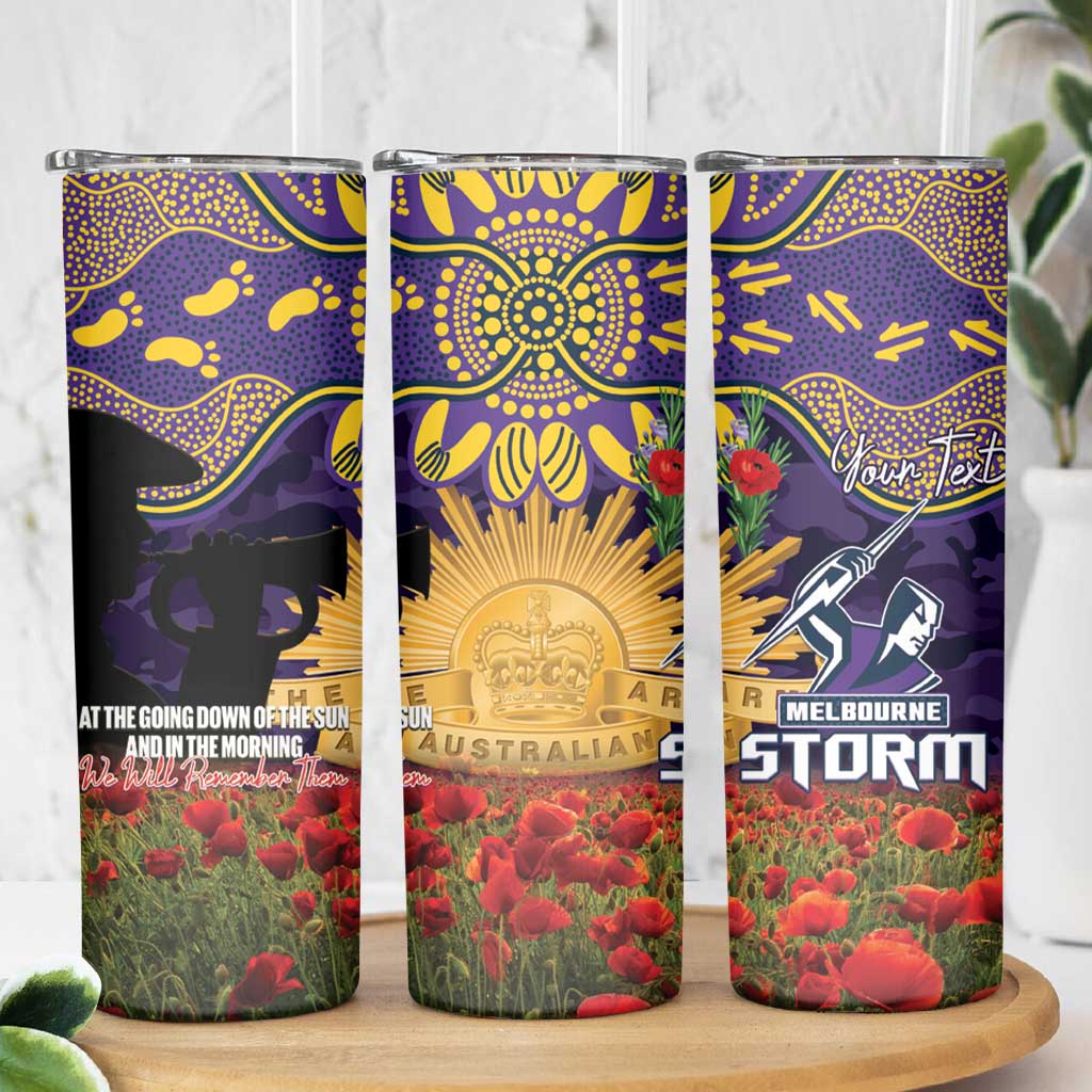 Personalised Melbourne Storm Rugby ANZAC Day Skinny Tumbler Last Post Poppy We Will Remember Them