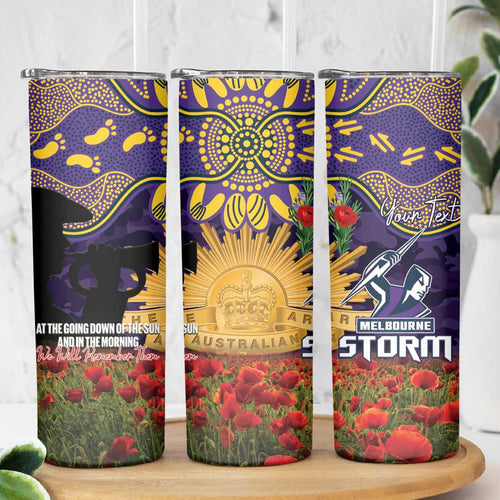 Personalised Melbourne Storm Rugby ANZAC Day Skinny Tumbler Last Post Poppy We Will Remember Them