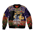 Personalised Melbourne Storm Rugby ANZAC Day Sleeve Zip Bomber Jacket Last Post Poppy We Will Remember Them