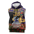 Personalised Melbourne Storm Rugby ANZAC Day Sleeveless Hoodie Last Post Poppy We Will Remember Them
