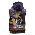 Personalised Melbourne Storm Rugby ANZAC Day Sleeveless Hoodie Last Post Poppy We Will Remember Them