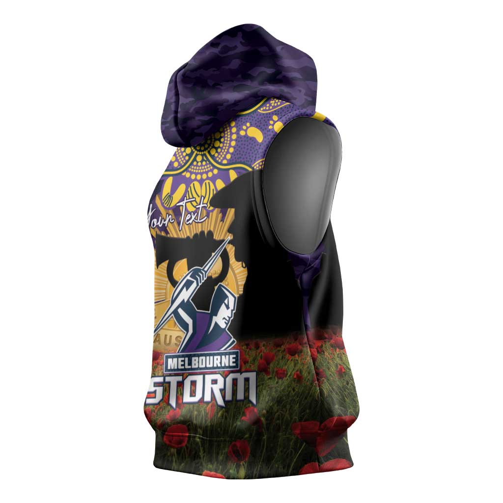 Personalised Melbourne Storm Rugby ANZAC Day Sleeveless Hoodie Last Post Poppy We Will Remember Them