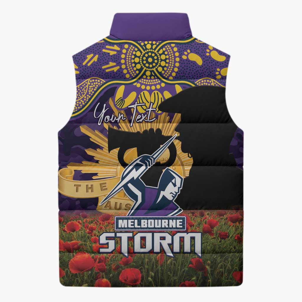 Personalised Melbourne Storm Rugby ANZAC Day Sleeveless Puffer Jacket Last Post Poppy We Will Remember Them