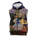 Personalised Melbourne Storm Rugby ANZAC Day Sleeveless Zip Hoodie Last Post Poppy We Will Remember Them