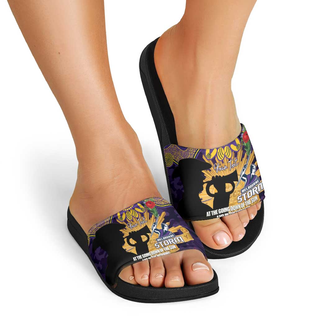 Personalised Melbourne Storm Rugby ANZAC Day Slide Sandals Last Post Poppy We Will Remember Them