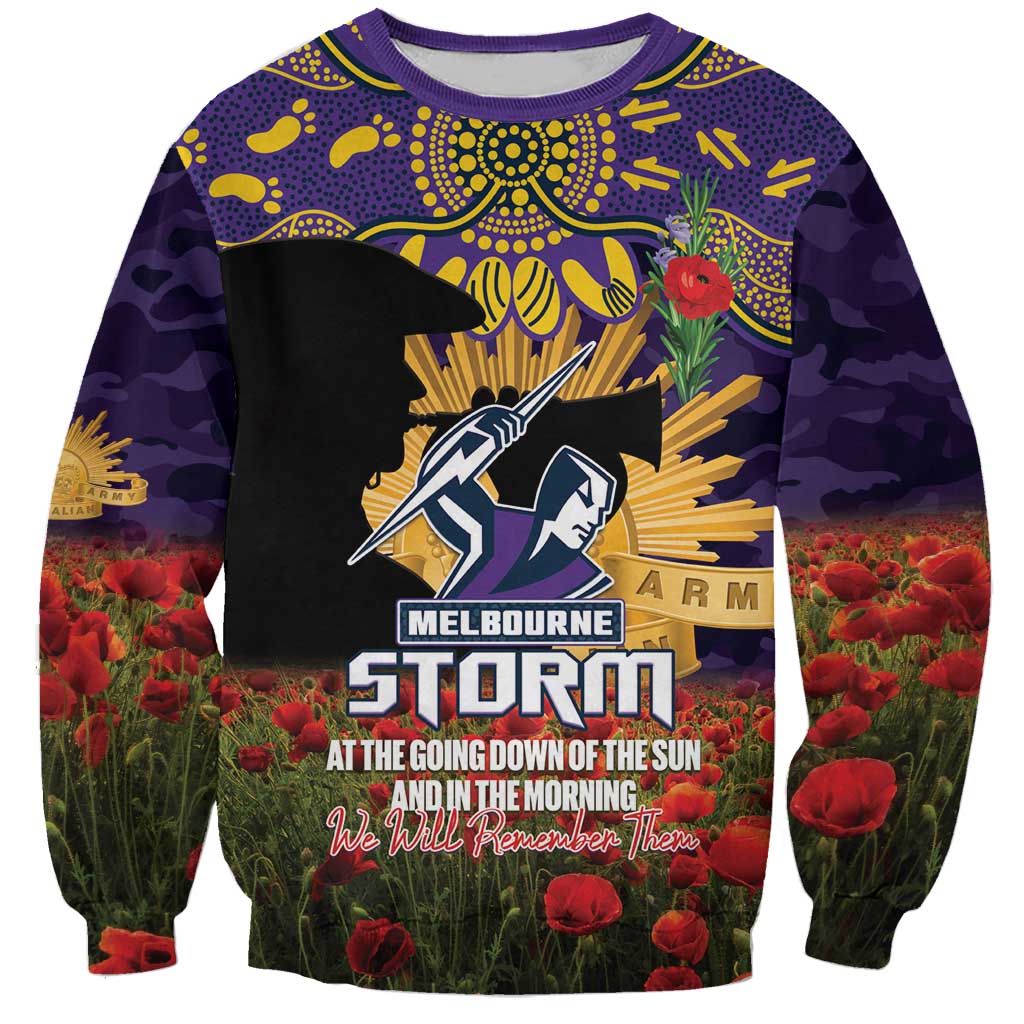 Personalised Melbourne Storm Rugby ANZAC Day Sweatshirt Last Post Poppy We Will Remember Them