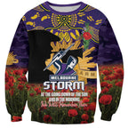 Personalised Melbourne Storm Rugby ANZAC Day Sweatshirt Last Post Poppy We Will Remember Them