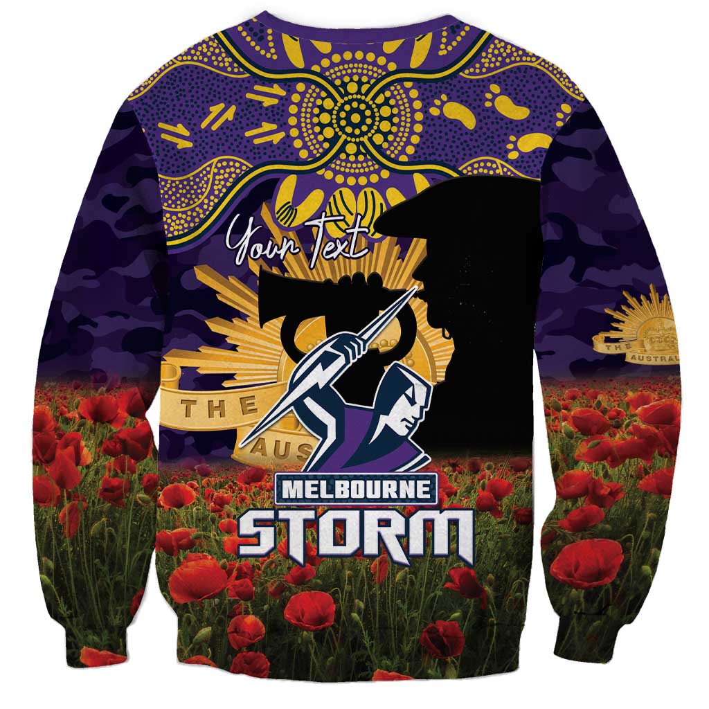 Personalised Melbourne Storm Rugby ANZAC Day Sweatshirt Last Post Poppy We Will Remember Them
