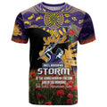 Personalised Melbourne Storm Rugby ANZAC Day T Shirt Last Post Poppy We Will Remember Them