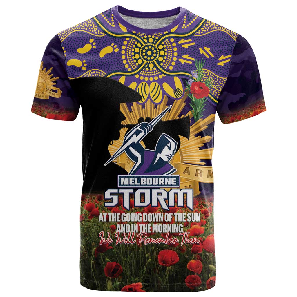 Personalised Melbourne Storm Rugby ANZAC Day T Shirt Last Post Poppy We Will Remember Them