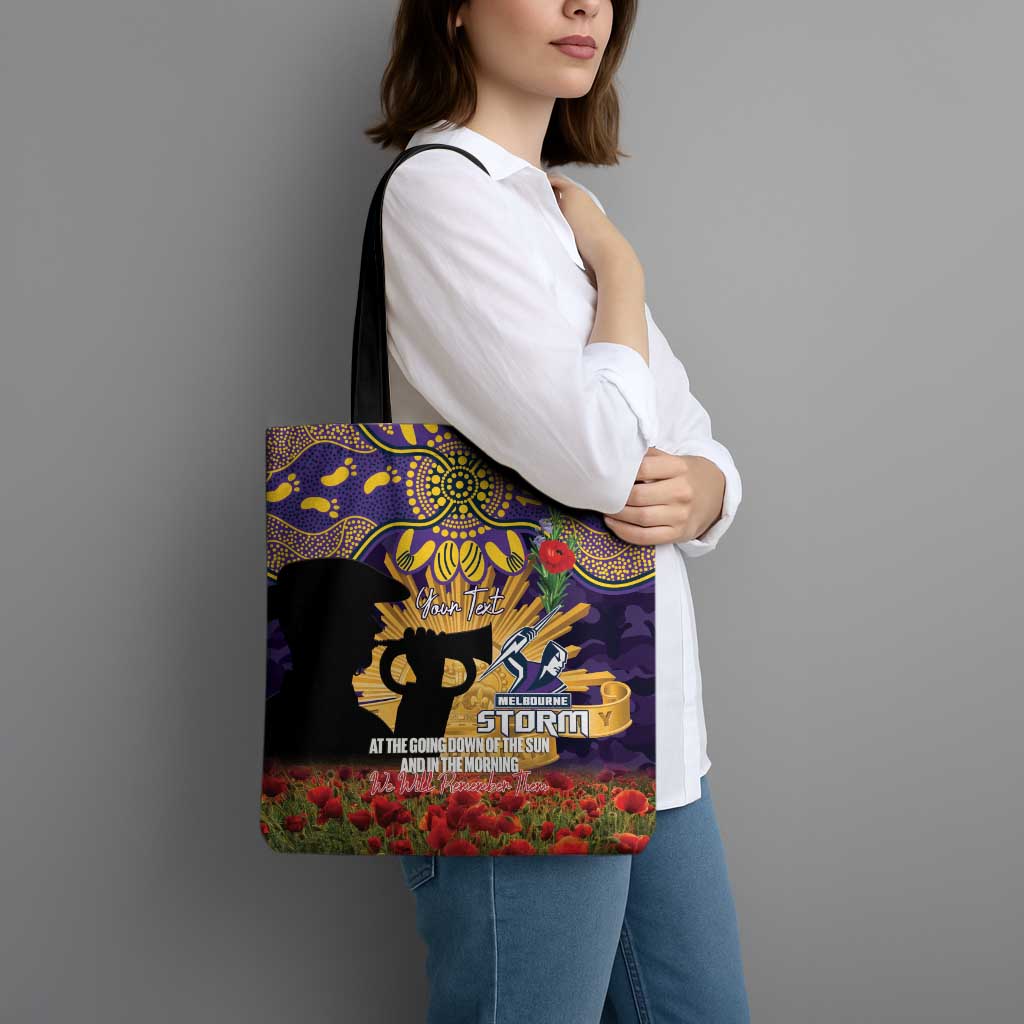 Personalised Melbourne Storm Rugby ANZAC Day Tote Bag Last Post Poppy We Will Remember Them