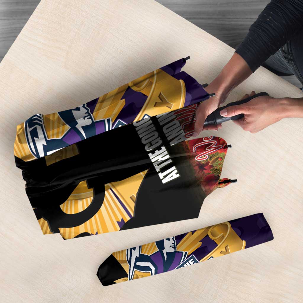 Personalised Melbourne Storm Rugby ANZAC Day Umbrella Last Post Poppy We Will Remember Them