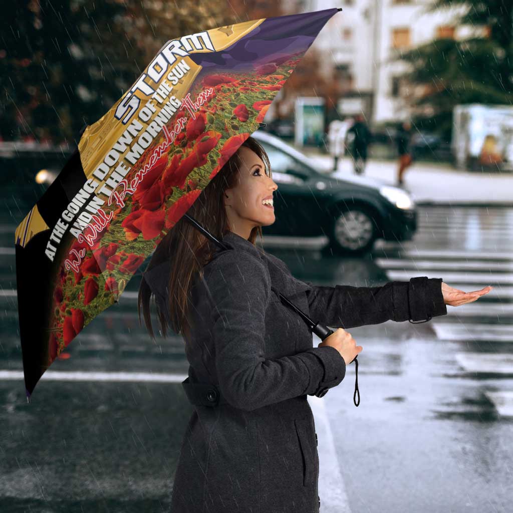 Personalised Melbourne Storm Rugby ANZAC Day Umbrella Last Post Poppy We Will Remember Them