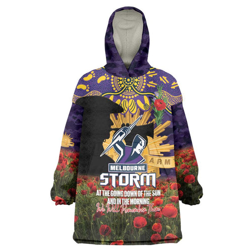Personalised Melbourne Storm Rugby ANZAC Day Wearable Blanket Hoodie Last Post Poppy We Will Remember Them
