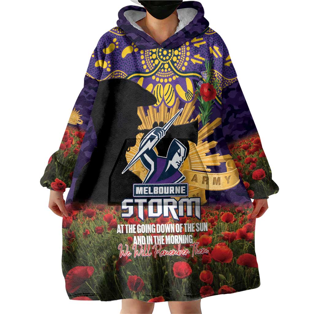 Personalised Melbourne Storm Rugby ANZAC Day Wearable Blanket Hoodie Last Post Poppy We Will Remember Them