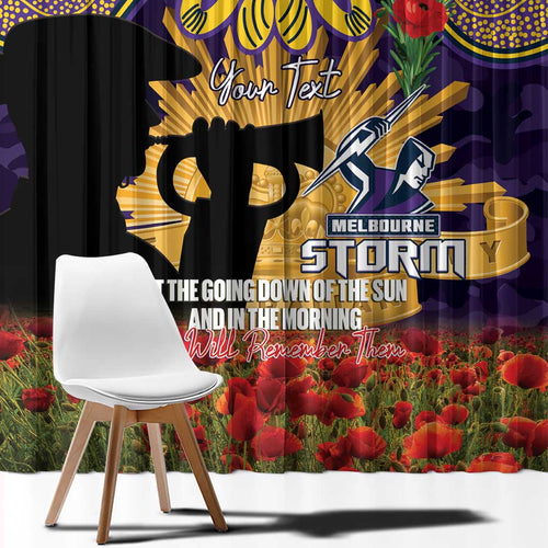 Personalised Melbourne Storm Rugby ANZAC Day Window Curtain Last Post Poppy We Will Remember Them