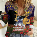 Personalised Melbourne Storm Rugby ANZAC Day Women Casual Shirt Last Post Poppy We Will Remember Them