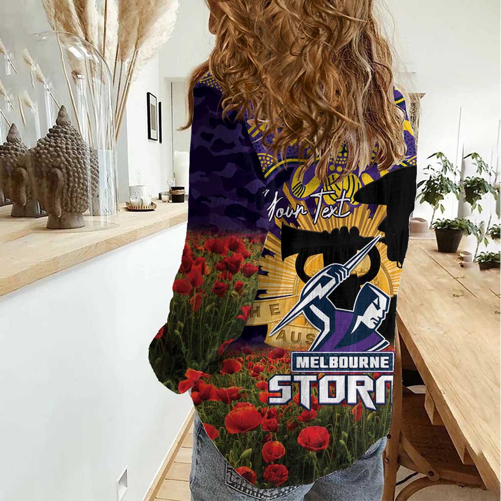 Personalised Melbourne Storm Rugby ANZAC Day Women Casual Shirt Last Post Poppy We Will Remember Them
