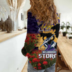 Personalised Melbourne Storm Rugby ANZAC Day Women Casual Shirt Last Post Poppy We Will Remember Them