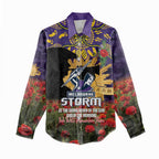Personalised Melbourne Storm Rugby ANZAC Day Women Casual Shirt Last Post Poppy We Will Remember Them
