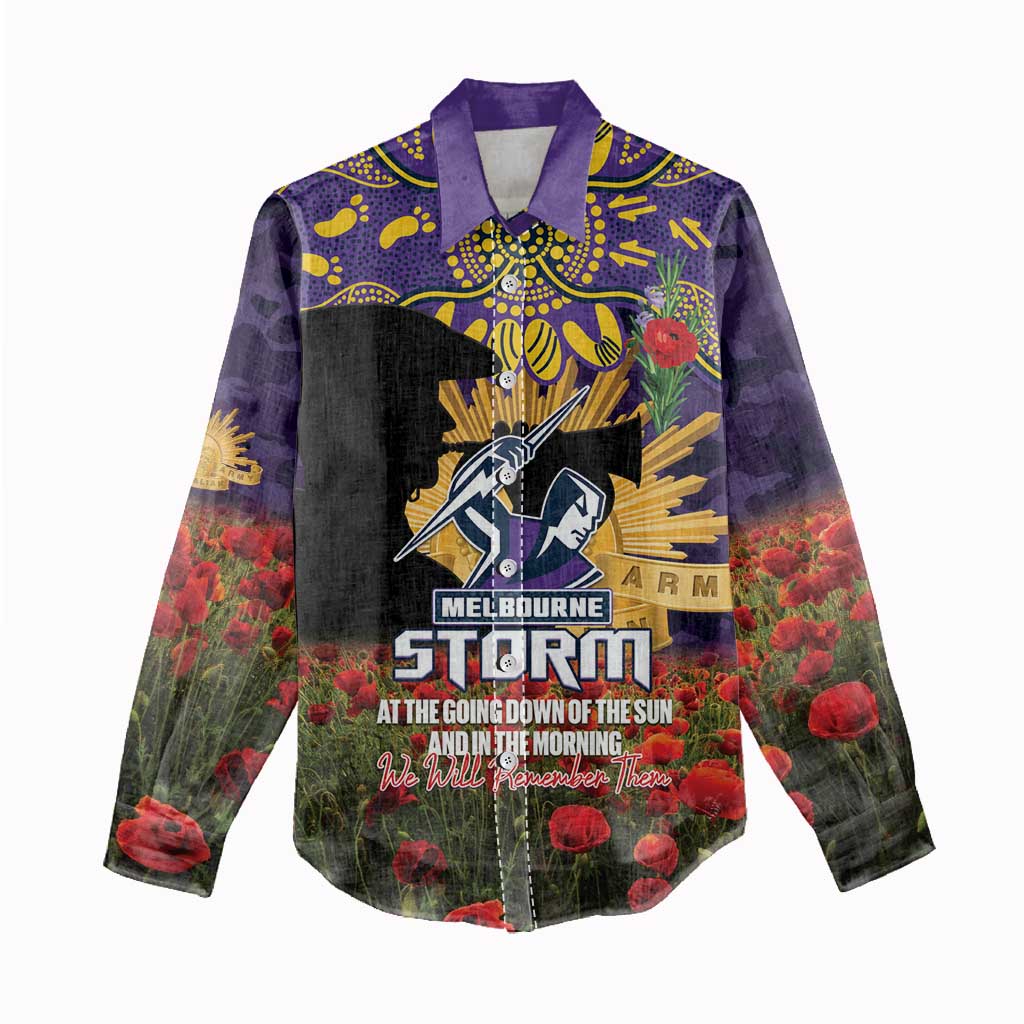 Personalised Melbourne Storm Rugby ANZAC Day Women Casual Shirt Last Post Poppy We Will Remember Them