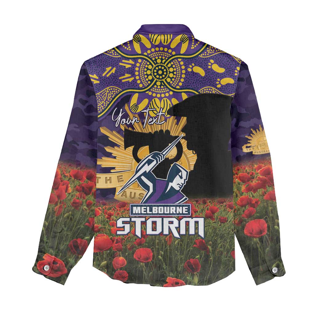 Personalised Melbourne Storm Rugby ANZAC Day Women Casual Shirt Last Post Poppy We Will Remember Them