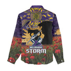 Personalised Melbourne Storm Rugby ANZAC Day Women Casual Shirt Last Post Poppy We Will Remember Them