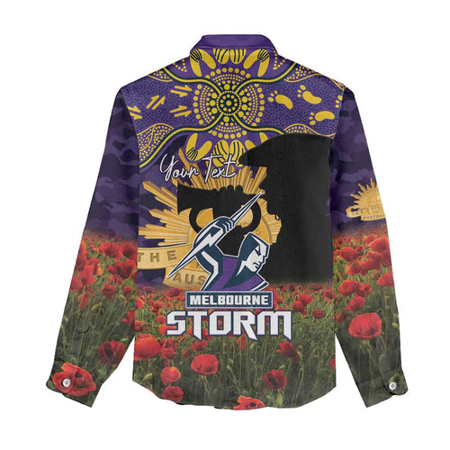 Personalised Melbourne Storm Rugby ANZAC Day Women Casual Shirt Last Post Poppy We Will Remember Them