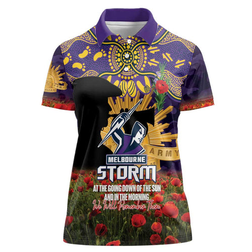 Personalised Melbourne Storm Rugby ANZAC Day Women Polo Shirt Last Post Poppy We Will Remember Them